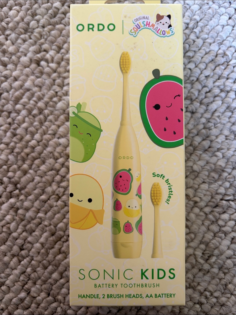 Sonic Kids Yellow Battery Toothbrush with Fruit Design